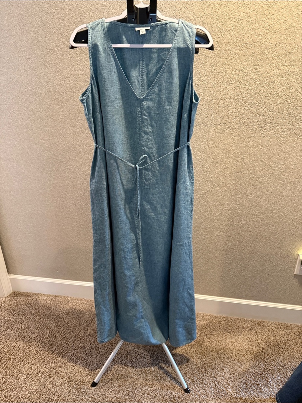 J. Jill Teal-Blue V-Neck Linen Maxi with Waist Tie. Size XL